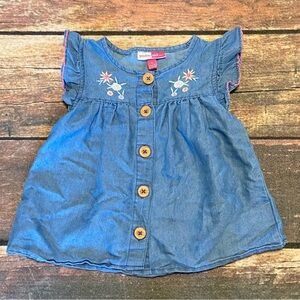 Penelope Mack Blue Chambray Denim Embroidered Shirt with Wooden Buttons Size 5